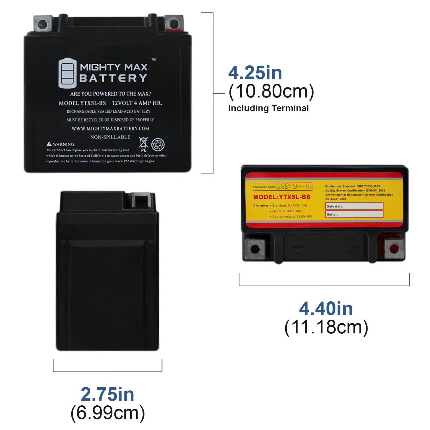 YTX5L-BSize 12V 4AH Battery Replaces Yamaha 230 TTR230 05-20 - 4 Pack