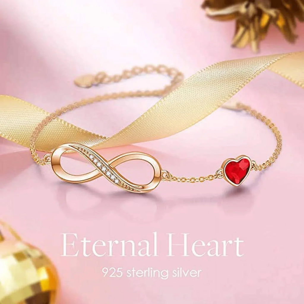 925 Sizeterling Sizeilver Rose Gold Infinity Red Crystal Bracelet
