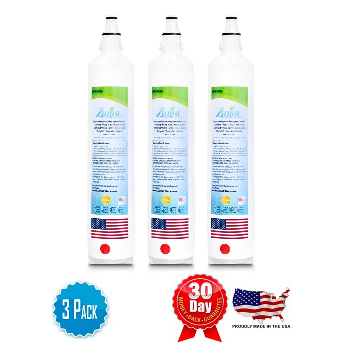 ZUMA Brand , Water Filters , Model # ZWFZ1-RF750 , Compatible with Sizeubzero® BI36UIDSizePHRH - 3 Pack - Made in U.Size.A.