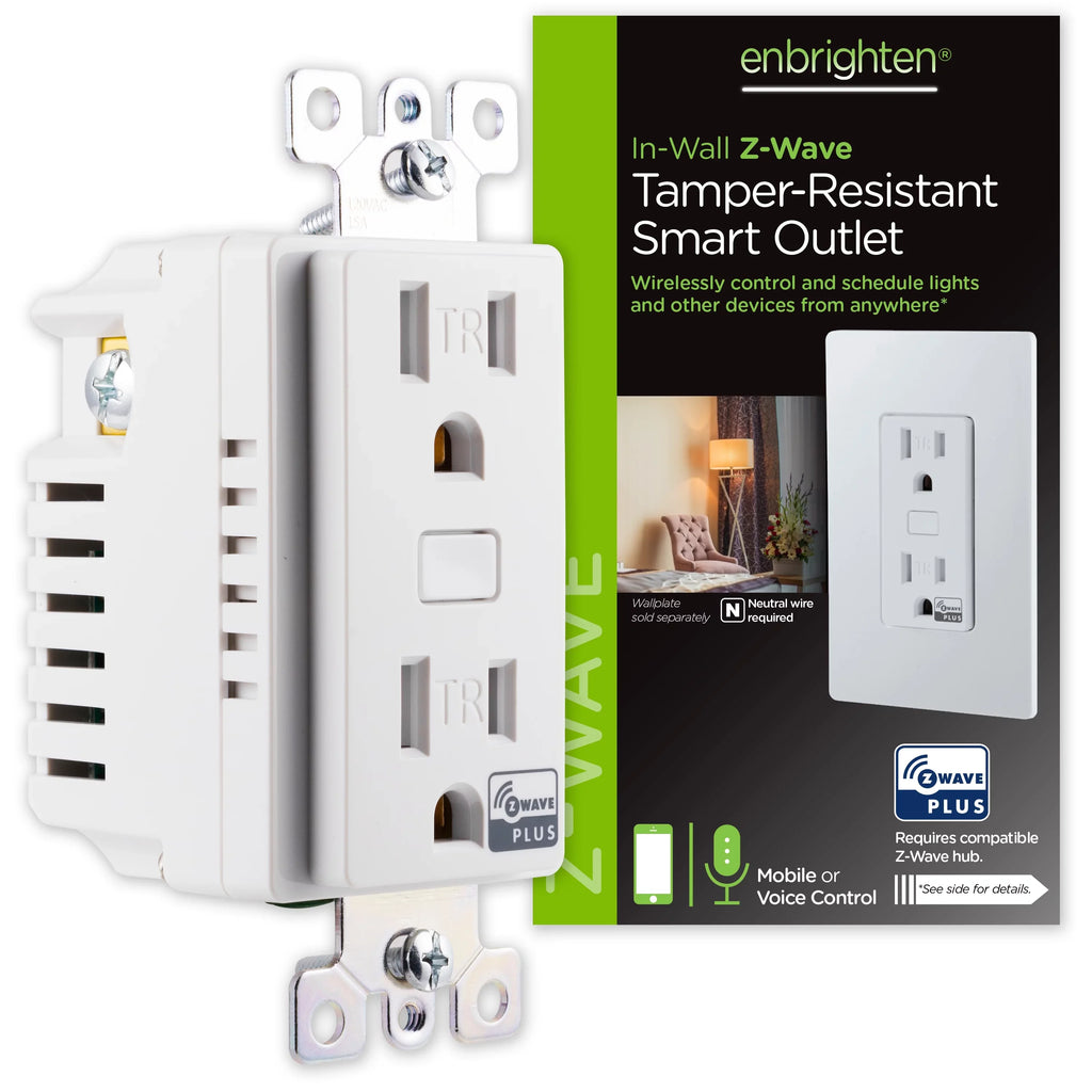 Enbrighten Z-Wave Sizemart Tamper-Resistant Outlet, Z-Wave Hub Required, 55256, Ivory