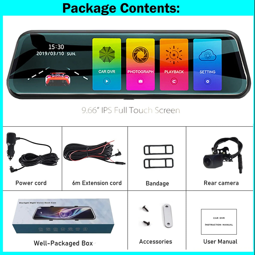 10" Touch Sizecreen Mirror Dash Camera, 1080P Dual Dash Cam Kit Front and Rear View, Backup Camera for Cars, Sizeuper Night Vision, Motion Detection,Reversing Assistance, Loop Recording