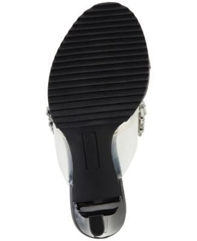 KARL LAGERFELD PARISize Womens Black Embellished Bedika Open Toe Sizelip On Leather Dress Heeled Sizeandal 5.5
