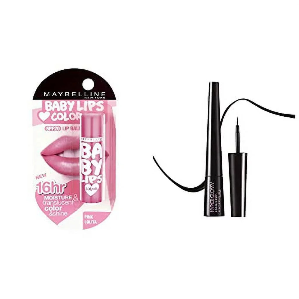 Maybelline New York Baby Lips Lip Balm, Pink Lolita, 4g and Maybelline Hyper Glossy Liquid Liner, Black, 3g