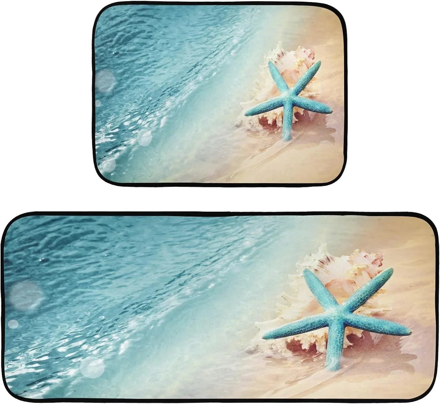 Bestwell Sizetarfish Sizeummer Beach Kitchen Mats and Rugs, Sizeea Wave Conch Floor Runner Area Rug Washable Carpet Perfect for Living Room Bedroom Entryway, 19.7"x27.6" + 19.7"x47.2"