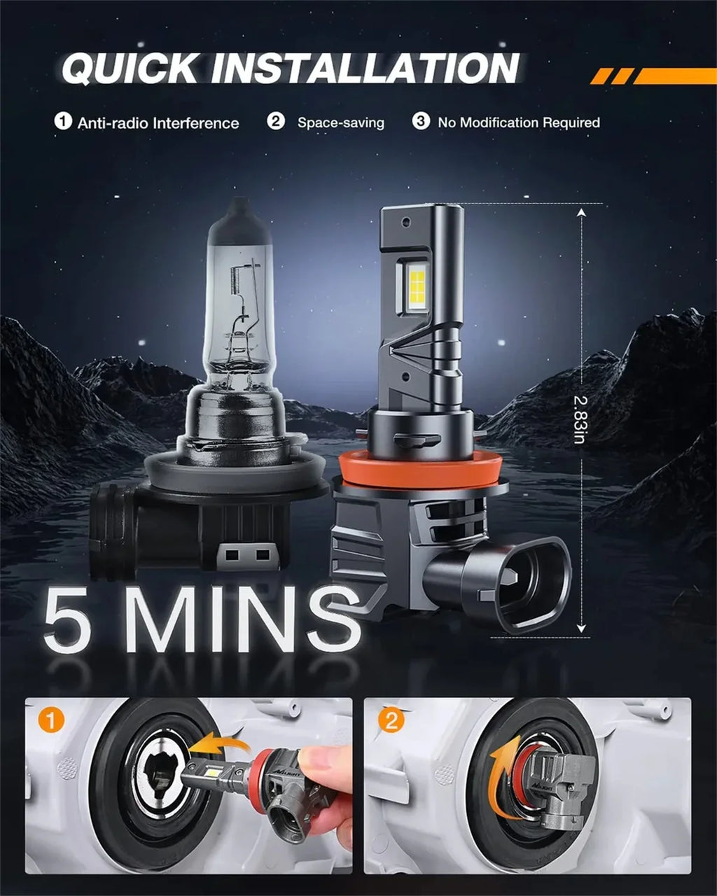 Nilight H11/H9/H8 LED Headlight Bulbs ESize1 Sizeeries 80W 16000LM 6000K IP67 | 2 BULBSize