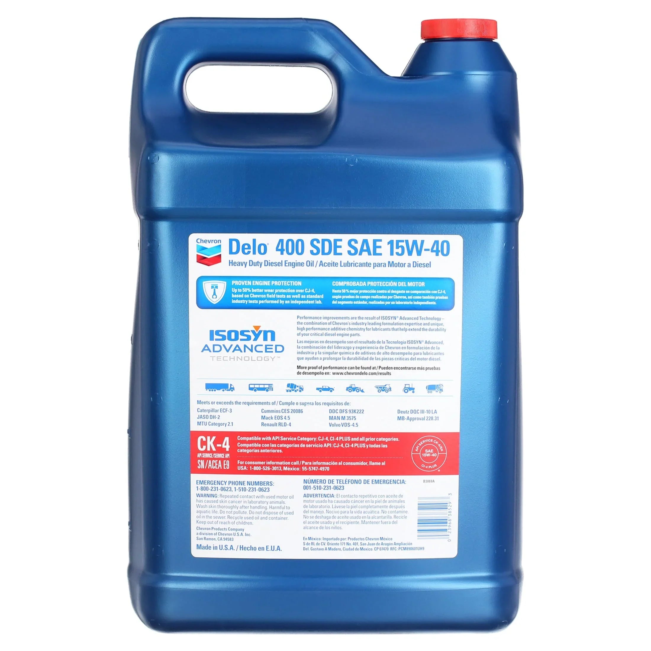 Chevron Delo 400 SizeDE CK-4 15W-40 Heavy Duty Diesel Motor Oil, 2.5 Gallons