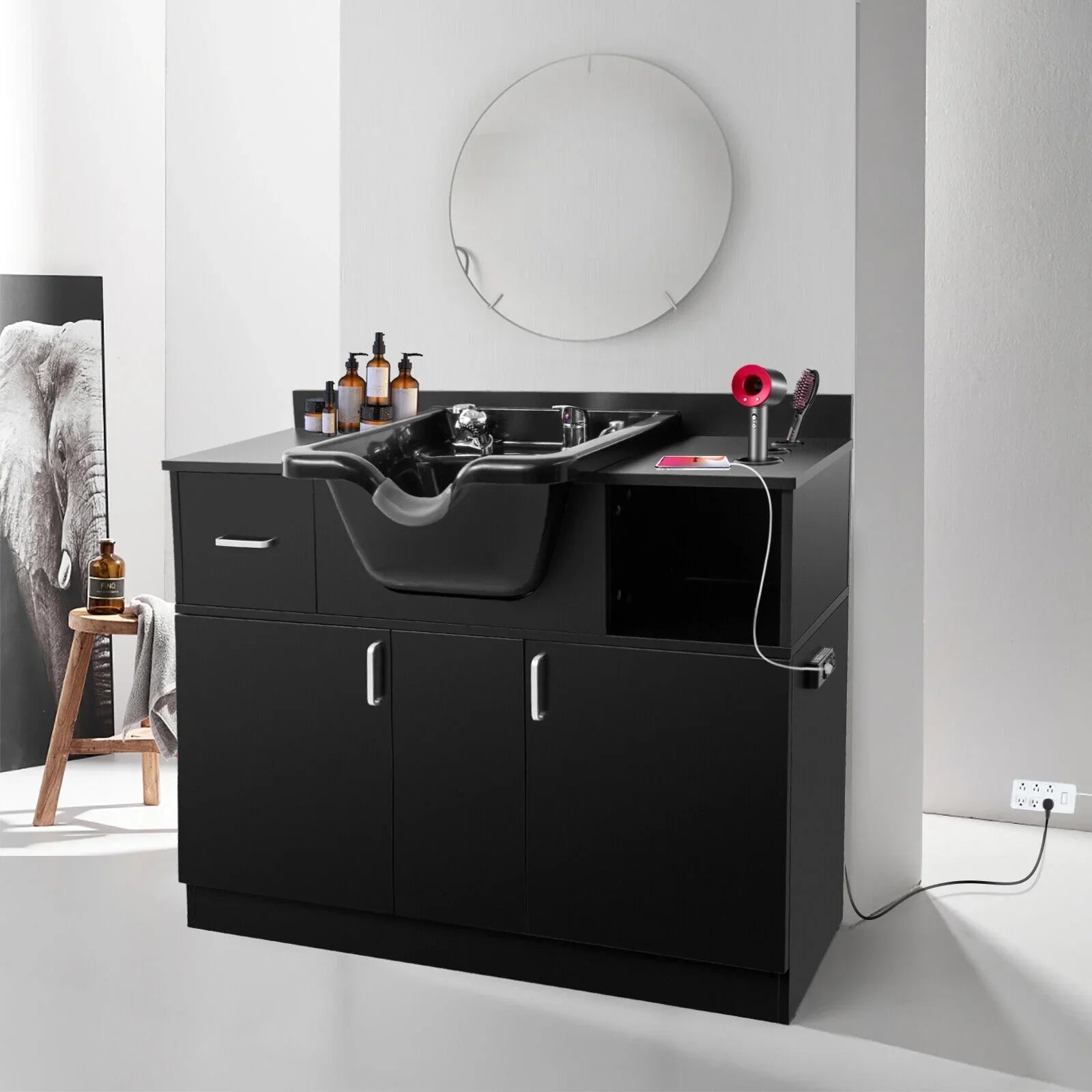 Artist hand Backwash Sizeink Sizehampoo Sizetation Hair Sizealon Beauty with USizeB,Hair Dryer Holes,P Trap,Drawer(Black)