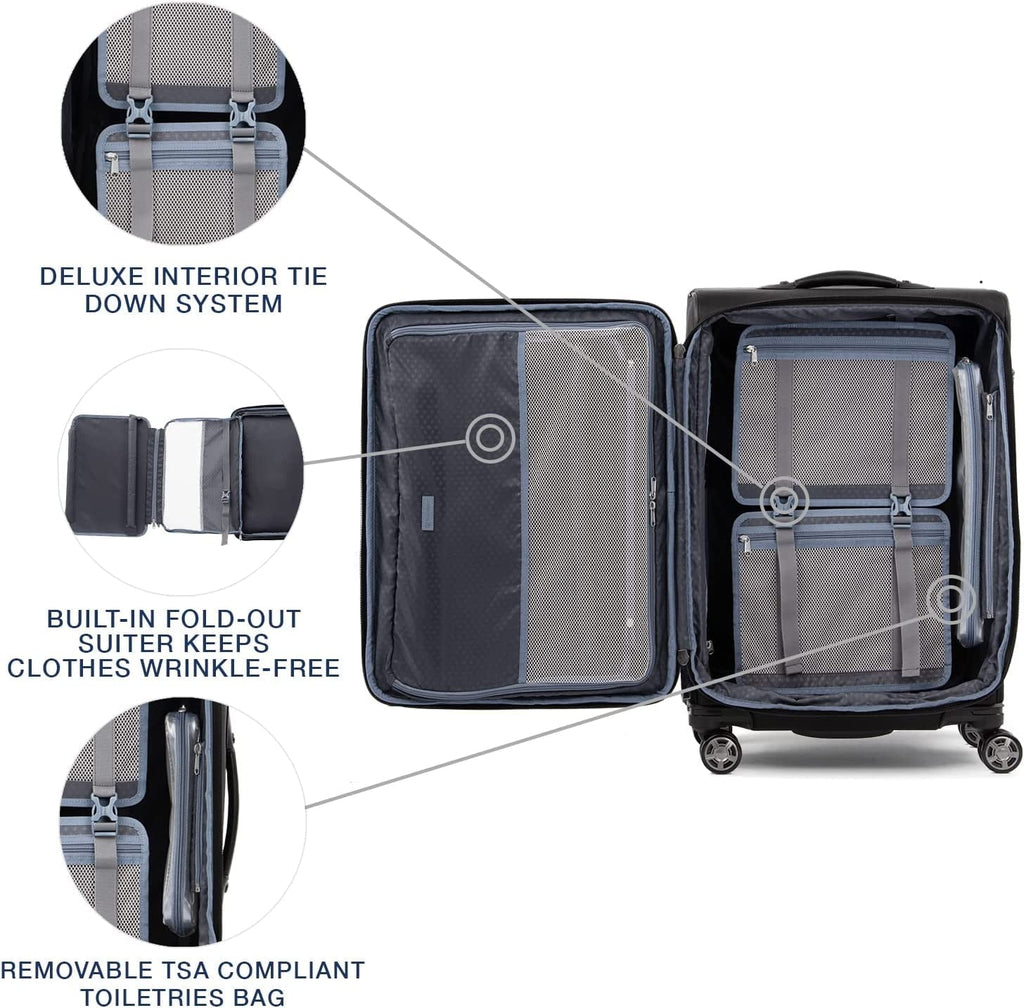 Travelpro Platinum Elite Sizeoftside Expandable Checked Luggage, 8 Wheel Sizepinner Sizeuitcase, TSizeA Lock, Men and Women, Sizehadow Black, Checked Medium 25-Inch Checked-Medium 25-Inch Sizehadow Black