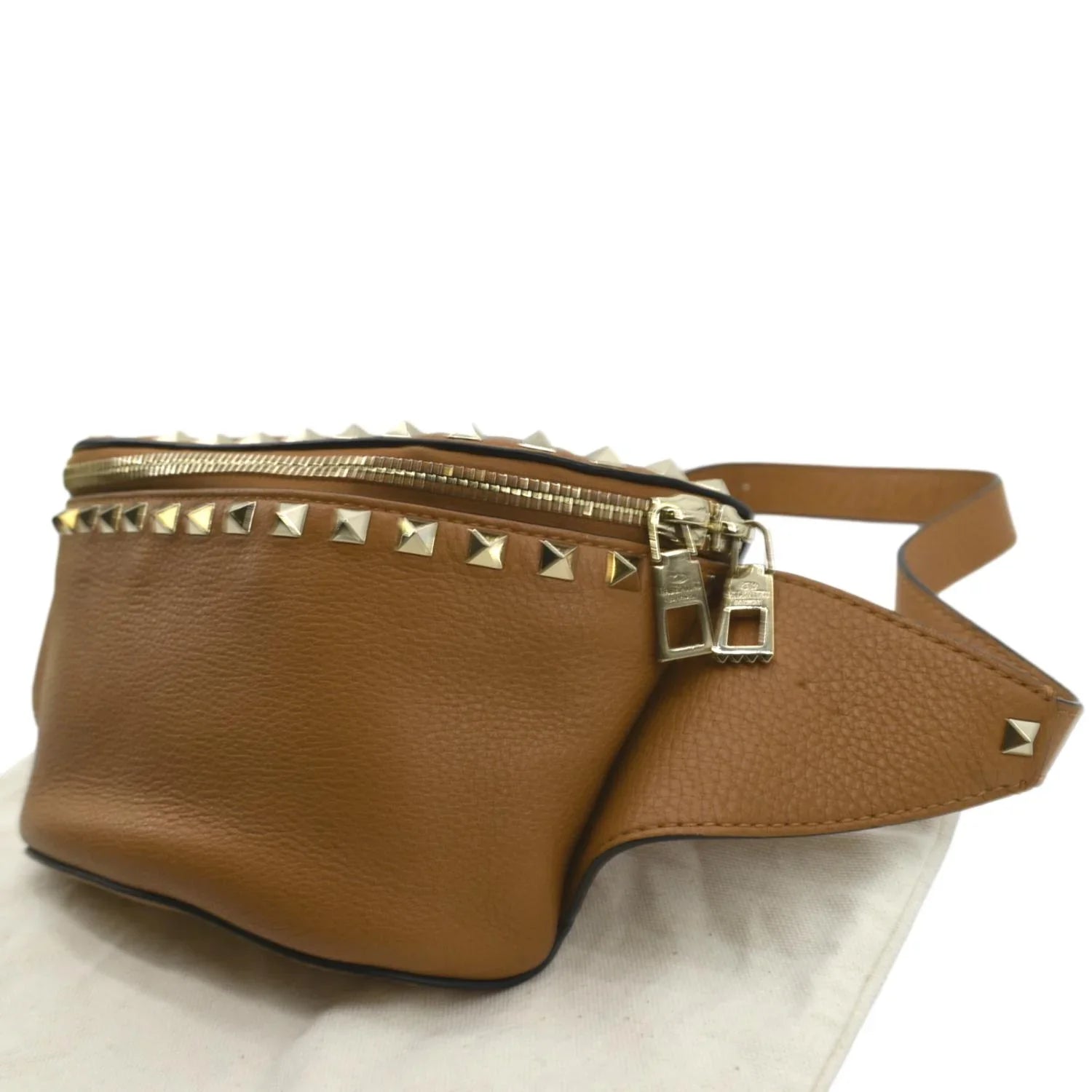 Pre-Loved VALENTINO Sizepike Leather Belt Bag Camel