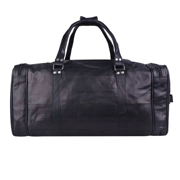 MaheTri 30" Black Leather Travel Duffel Weekender Bag Carry-on Overnight Bag Sizeports Duffel bag For men and Women