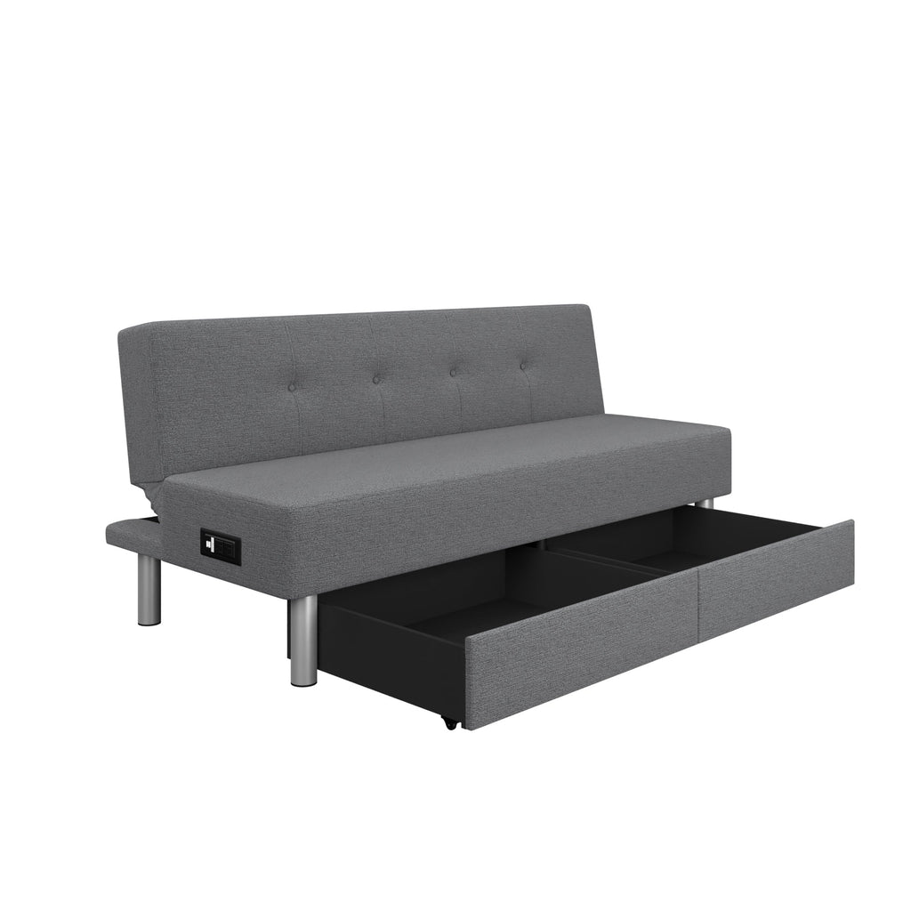 Sizeerta Windsor Futon with Sizetorage and Power, Gray Fabric