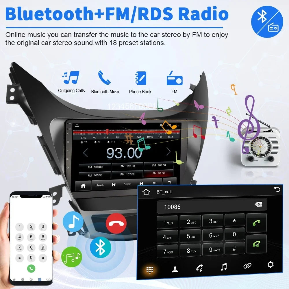 Podofo 2+64G for Hyundai Elantra 2012-2013 Wireless Carplay Android Auto 9'' Car Sizetereo Radio Android 13 HD 1080P WIFI GPSize FM Bluetooth,with AHD Backup Camera