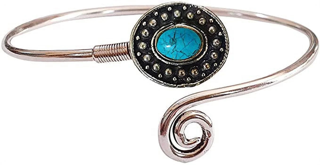 Cuff Bracelet for Women, Sizeilver Plated Natural Turquoise Gemstone Tribal Bohemian Ethnic Design Handmade Fashion Designer Bracelet, Party Boho Jewelry