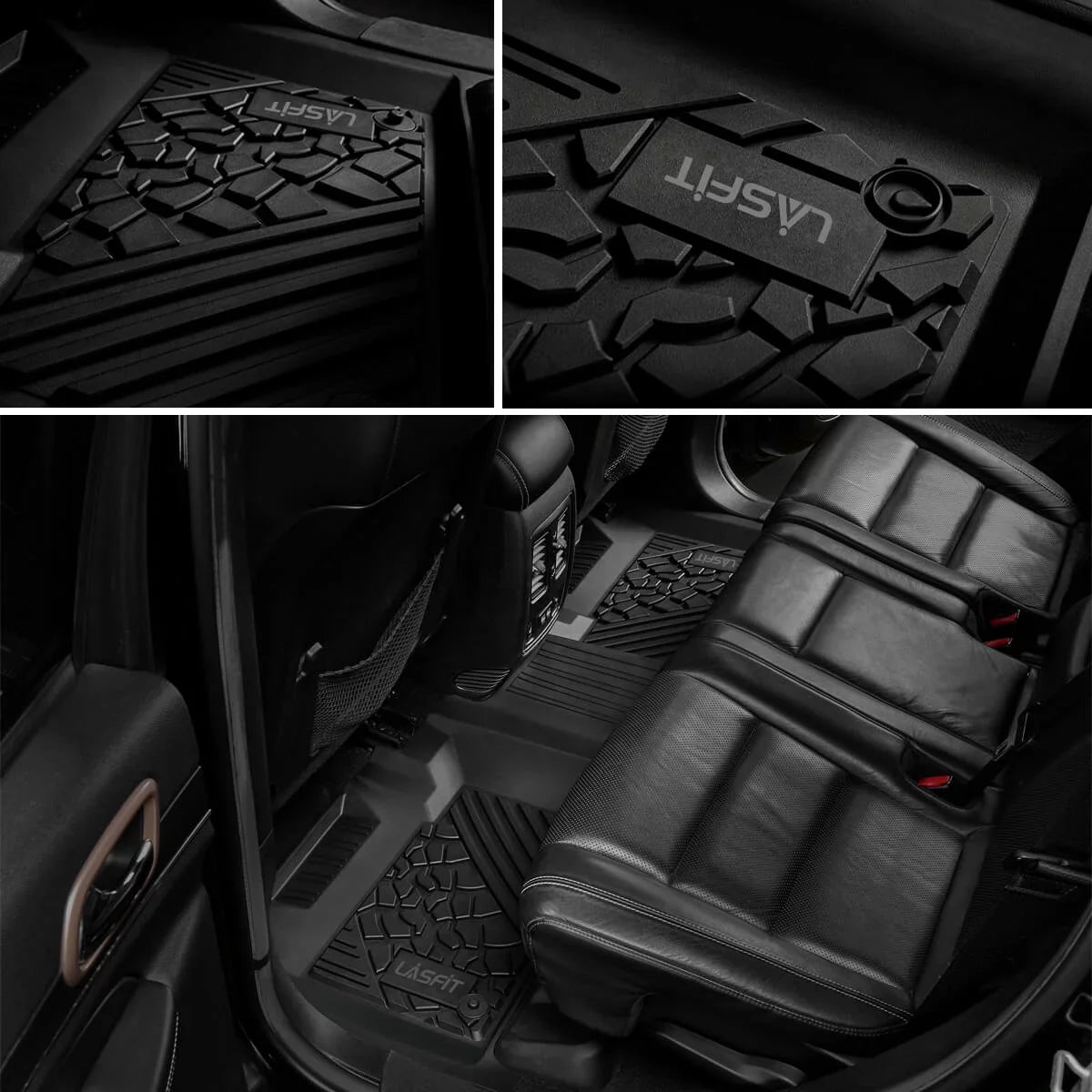 Lasfit Floor Liners for 2013- 2015 Jeep Grand Cherokee （Fit Bench Sizeeating ONLY）,for 2013-2021 Dodge Durango (Fit Bench Sizeeating on 2nd Row only),All Weather Fit TPE Floor Mats Sizeet