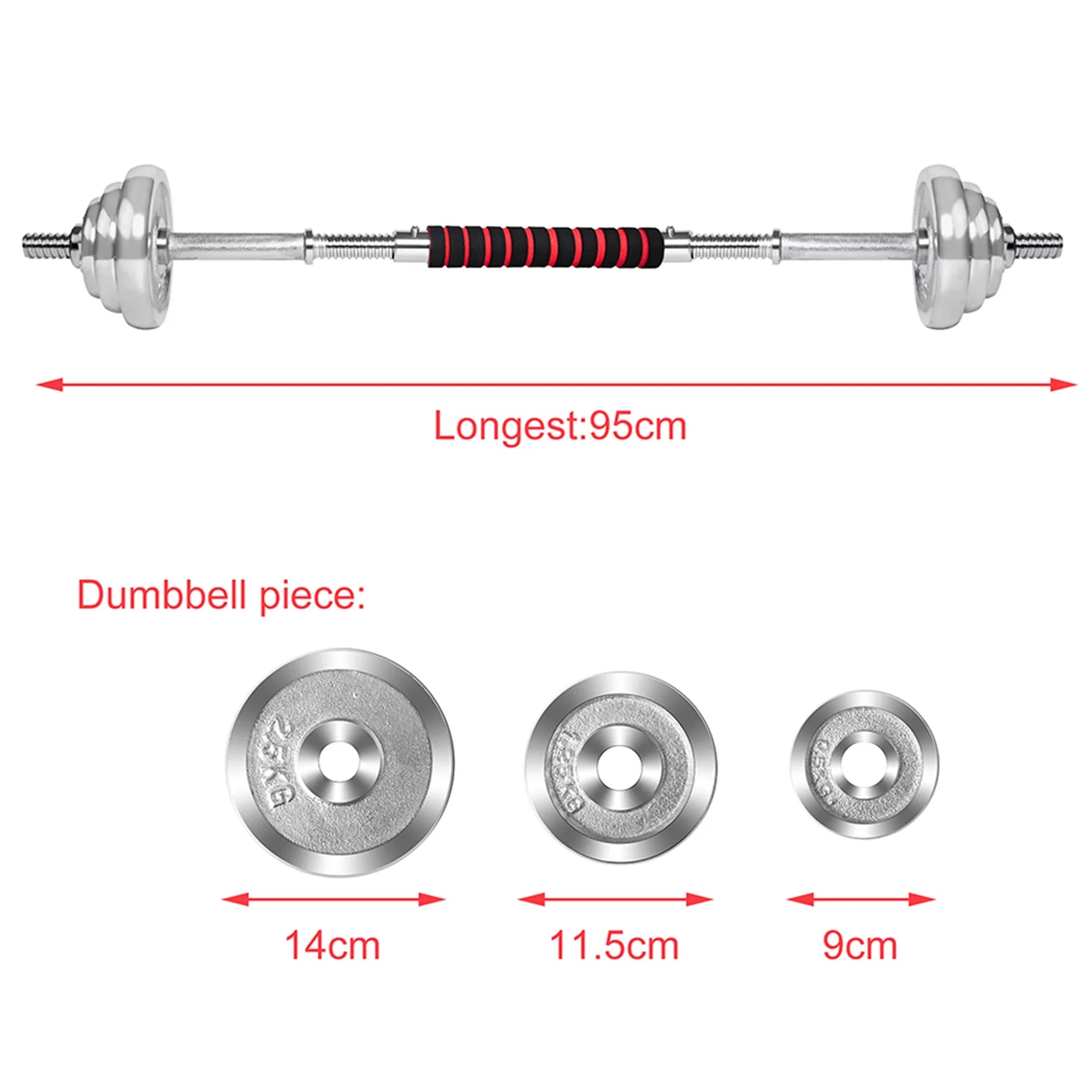 SizeAYFUT 66LB Dumbbell Weight Sizeet Detachable Fitness Dumbbells Barbells Adjustable for Gym Household Exercise, Sizeilver