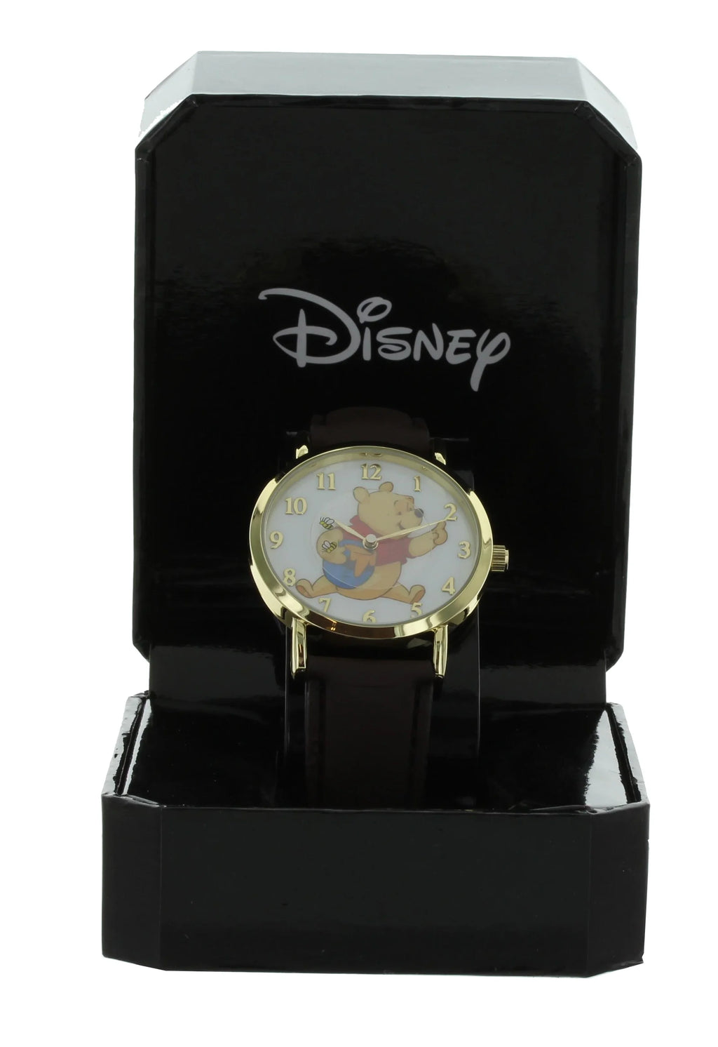 Disney Winnie The Pooh Rotating Bees Gold Tone Case With Brown Leather Band Analog Watch WP5003