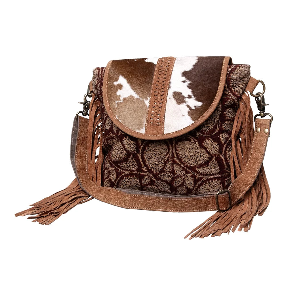 KB OHLAY KB483 Cross Body Upcycled Canvas Hair-On Genuine Leather women bag western handbag purse