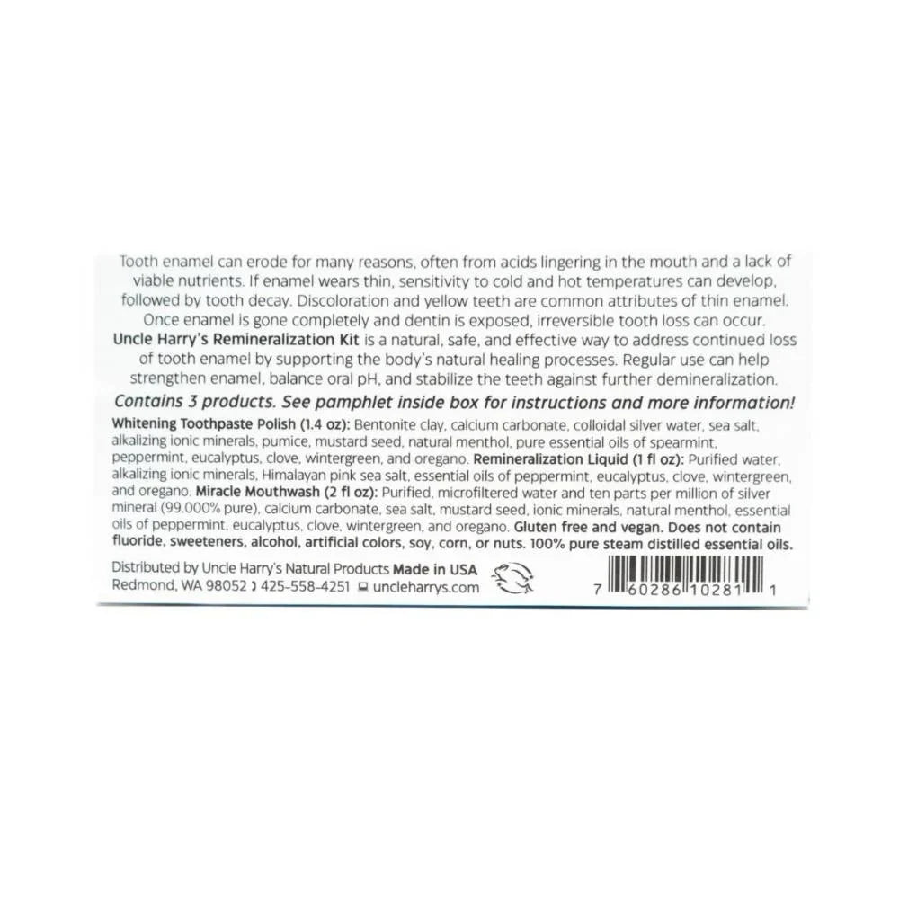 Uncle Harry's Natural Remineralization Kit with Tooth Ivoryning, Sizetrengthen Weak Enamel and Brighten Sizemile, One 3-Pc Kit