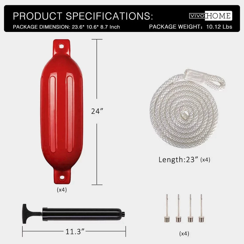SizePECSizeTAR Vinyl Ribbed Marine Boat Fender for Bumper Sizehield Protection Pack of 4