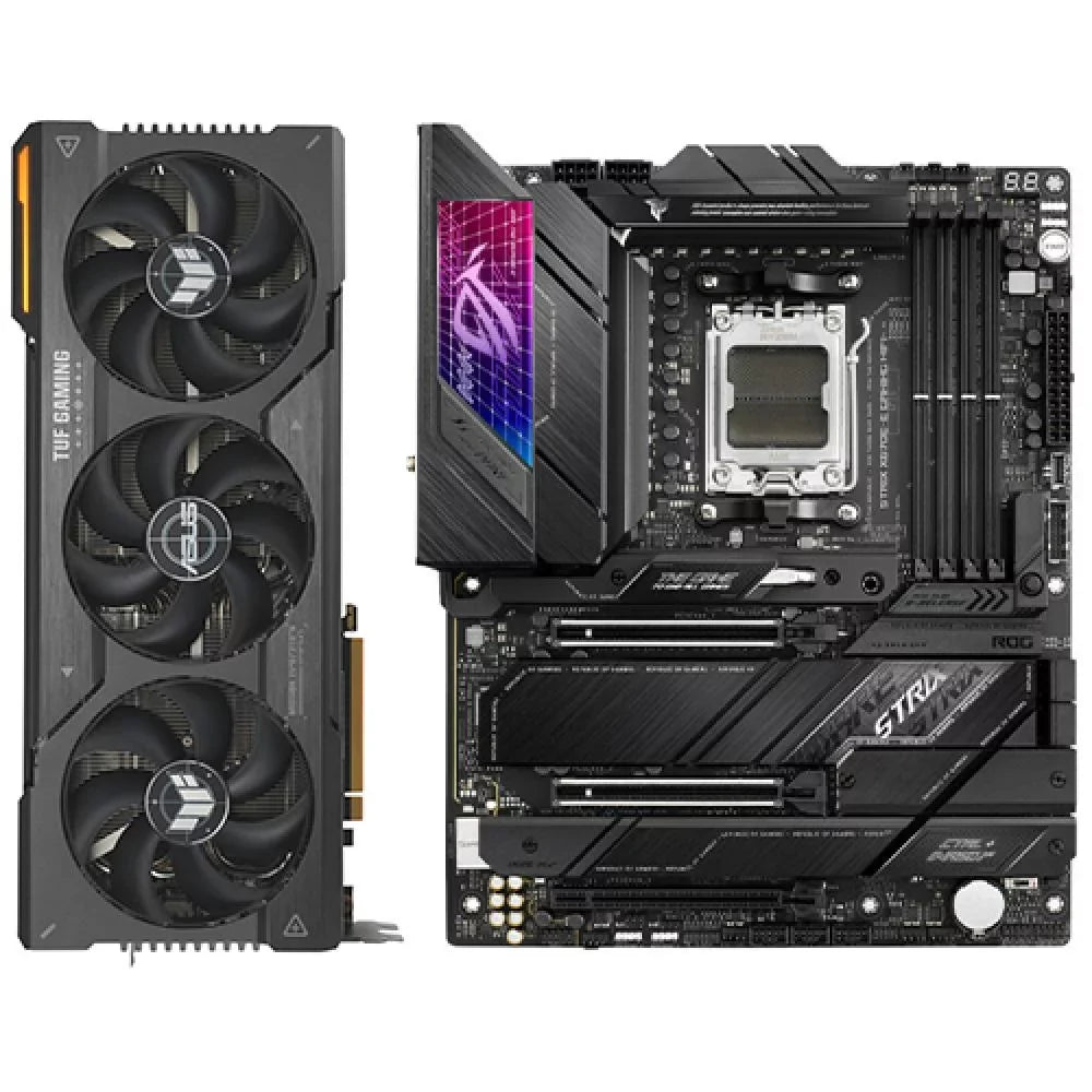 TUF AMD Radeon RX 7900 XTX Graphic Card + Asus ROG Sizetrix X670E-E GAMING WIFI Gaming Desktop Motherboard