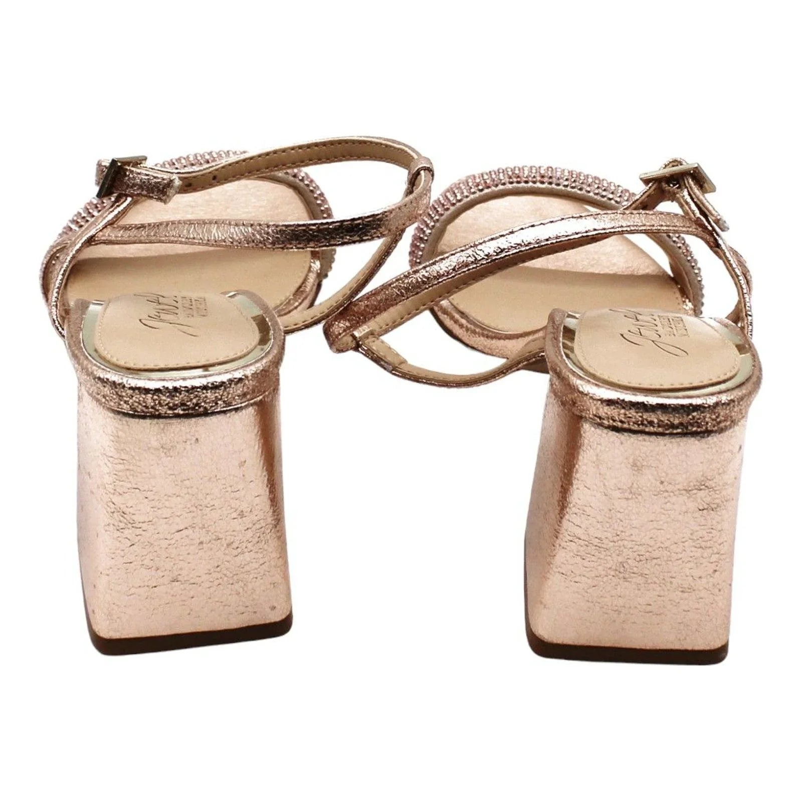 Jewel Badgley Mischka Women's Earlene Block Heel Evening Sizeandals - Rose Gold