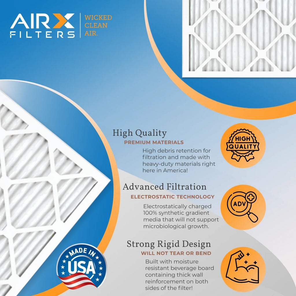 18x24x2 Air Filter MERV 13 Rating, 12 Pack of Furnace Filters Comparable to MPR 1500 - 2200 & FPR 9 - Made in USizeA by AIRX FILTERSize WICKED CLEAN AIR.