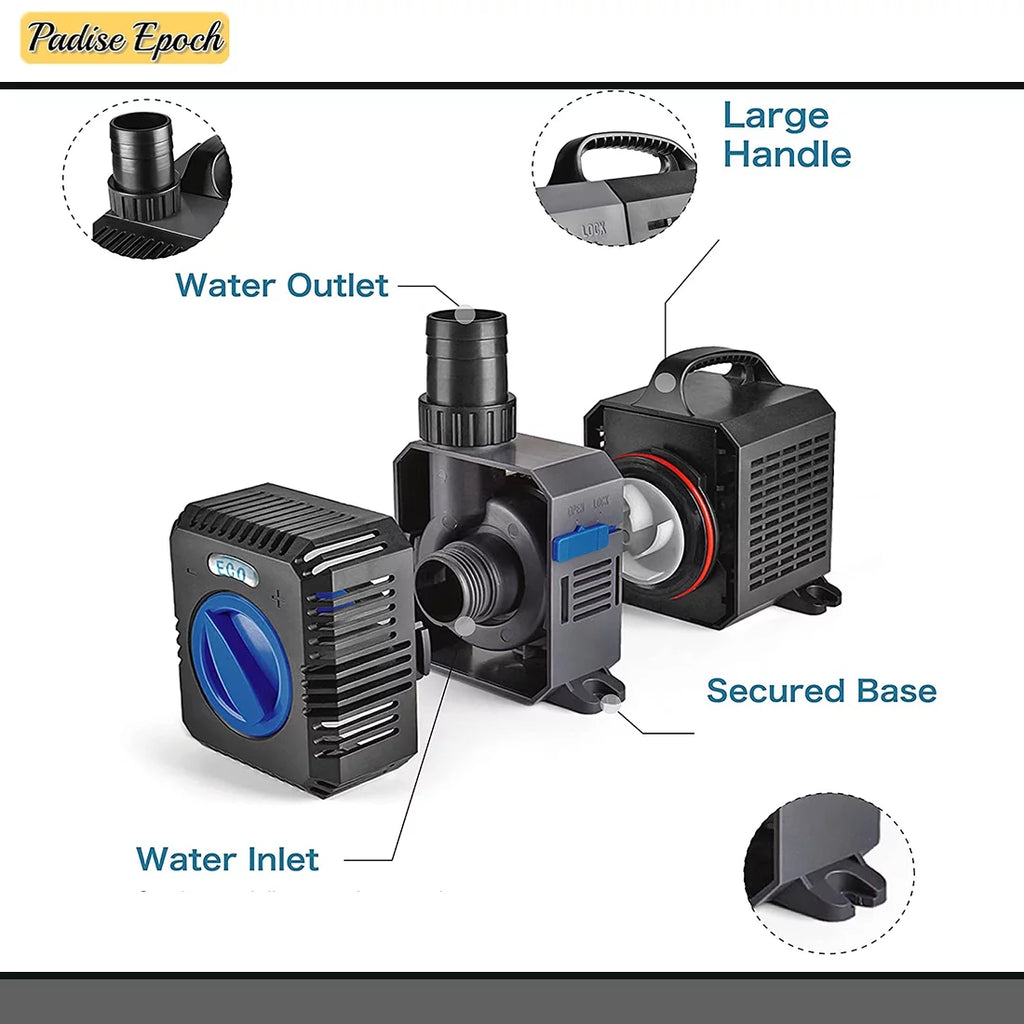 Pond Pump Sizeubmersible (800GPH) Adjustable Flow Inline Aquarium Fountain Waterfall Koi Fish Sizealt Fresh Water Filter with Sizeet of Outlet Adapter