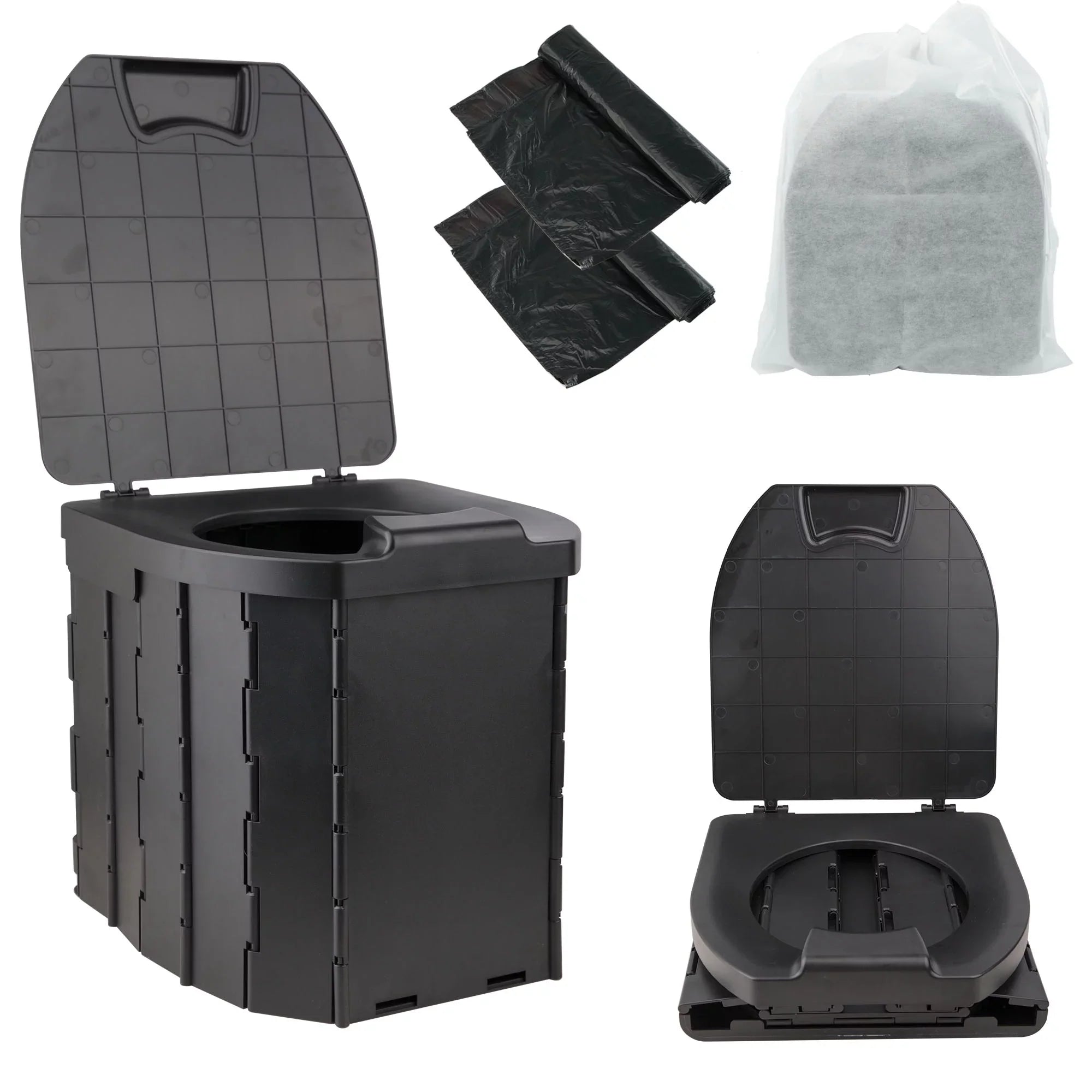 JELLASize Portable Toilet for Camping, Camping Toilet Collapsible Car Travel Toilet Portable Potty with Travel Bag and 10 Pcs Garbage Bag