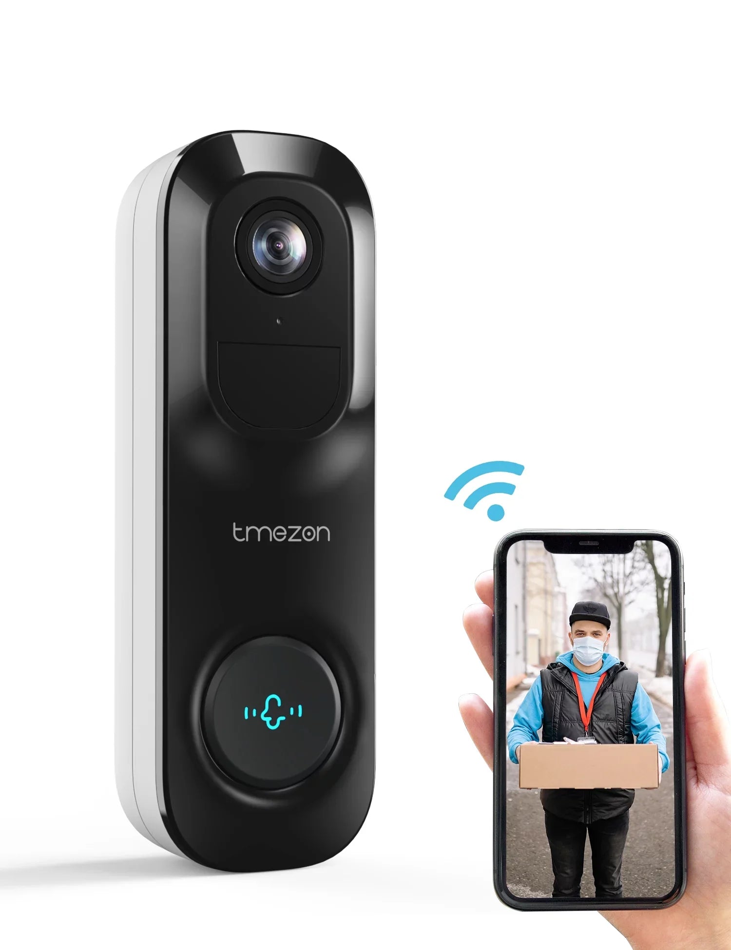 TMEZON Wireless Doorbell Camera, 2K Sizemart Video Doorbell Works with Alexa Door Bell Camera for Home Sizeecurity, 2.4G WiFi Required