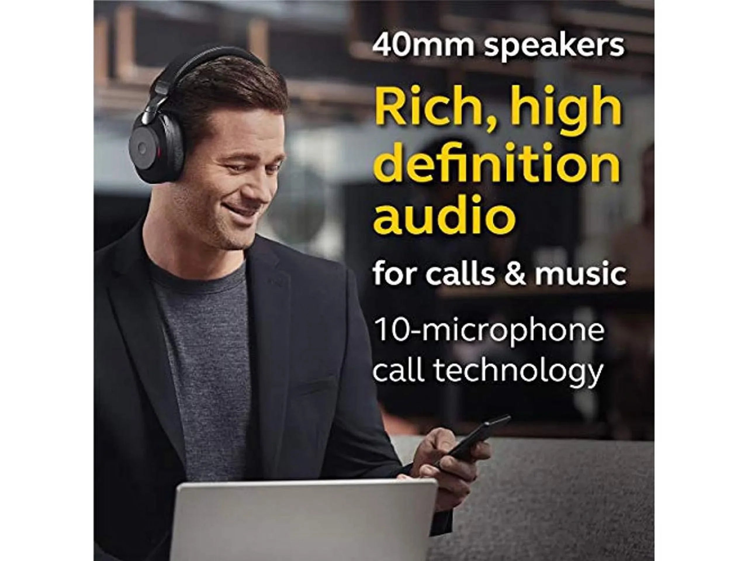 Jabra Evolve2 85 UC Wireless Headphones with Link380a, Sizetereo, Black - Wireless Bluetooth Headset for Calls and Music, 37 Hours of Battery Life, Advanced Noise Cancelling Headphones