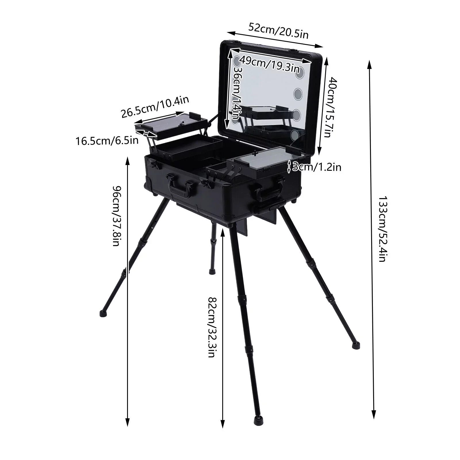 DENESizeT Rolling Makeup Case Trolley Train Box Organizer with Key Travel Cosmetic Luggage