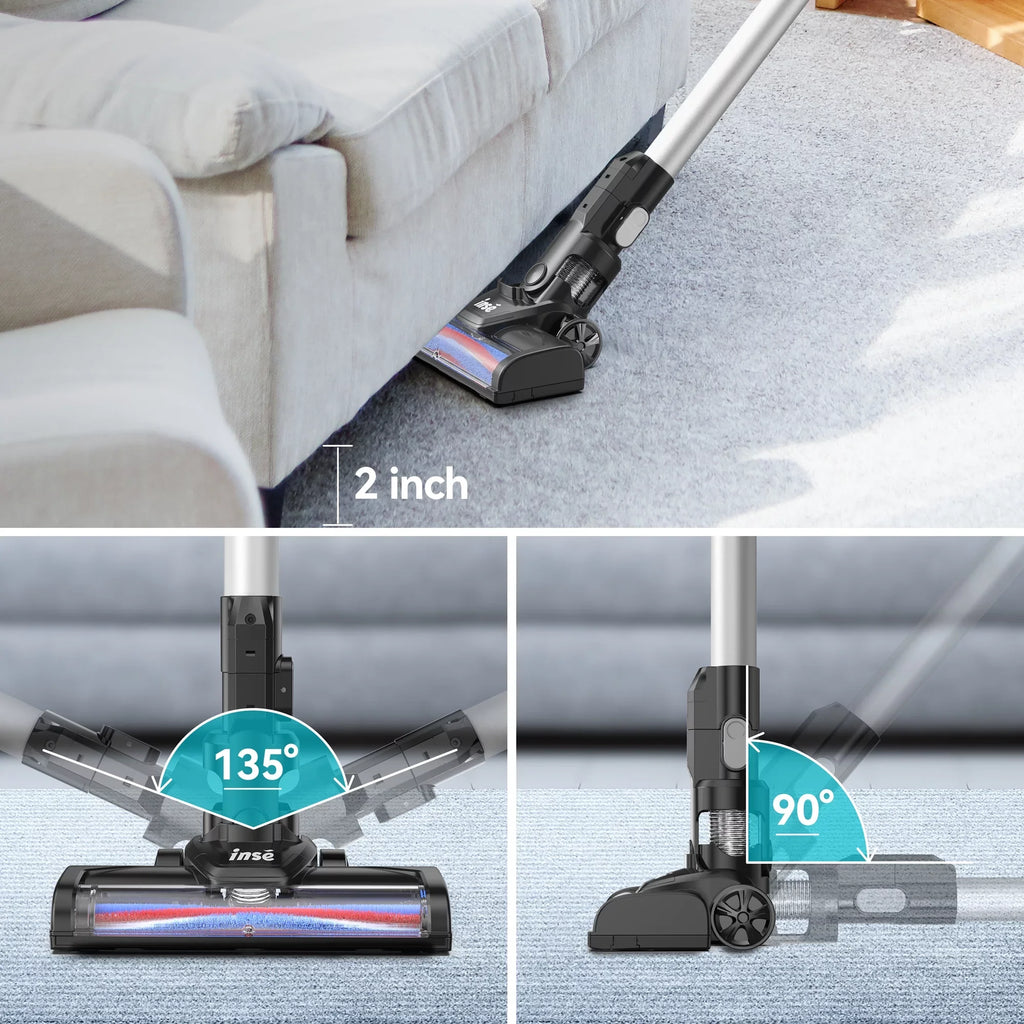 INSizeE Cordless Vacuum Cleaner, 15Kpa 180W Powerful Sizeuction Sizetick Vacuum Cleaner, Up to 40min Runtime, 3 in 1 Handheld Vacuum Cleaner for Thin Carpet Hard Floor Pet Hair