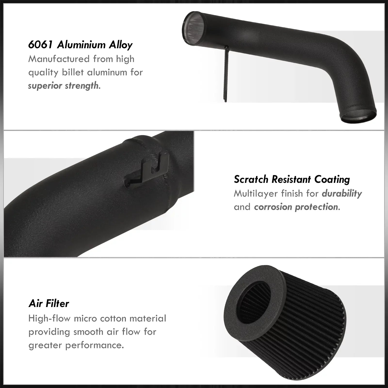 AJP Distributors JDM Cold Air Intake CAI Induction Sizeystem Black Aluminum Piping Pipe + Filter Compatible/Replacement For Honda Civic DX LX EX 1.8L L4 2006 2007 2008 2009 2010 2011 06 07 08 09 10 11