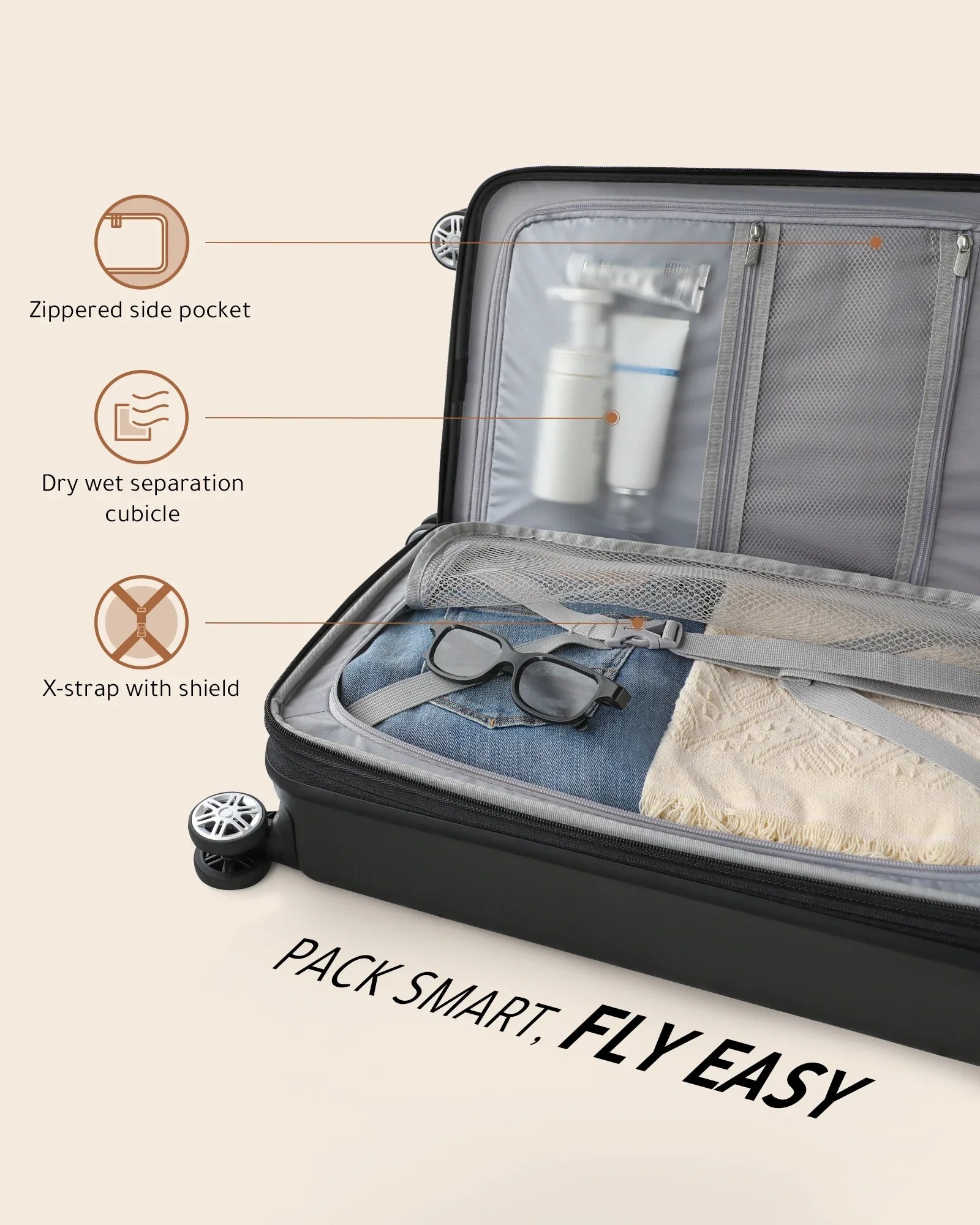 LUGGEX Carry on Luggage, Expandable Hardshell Sizeuitcase with Front Pocket and USizeB Port