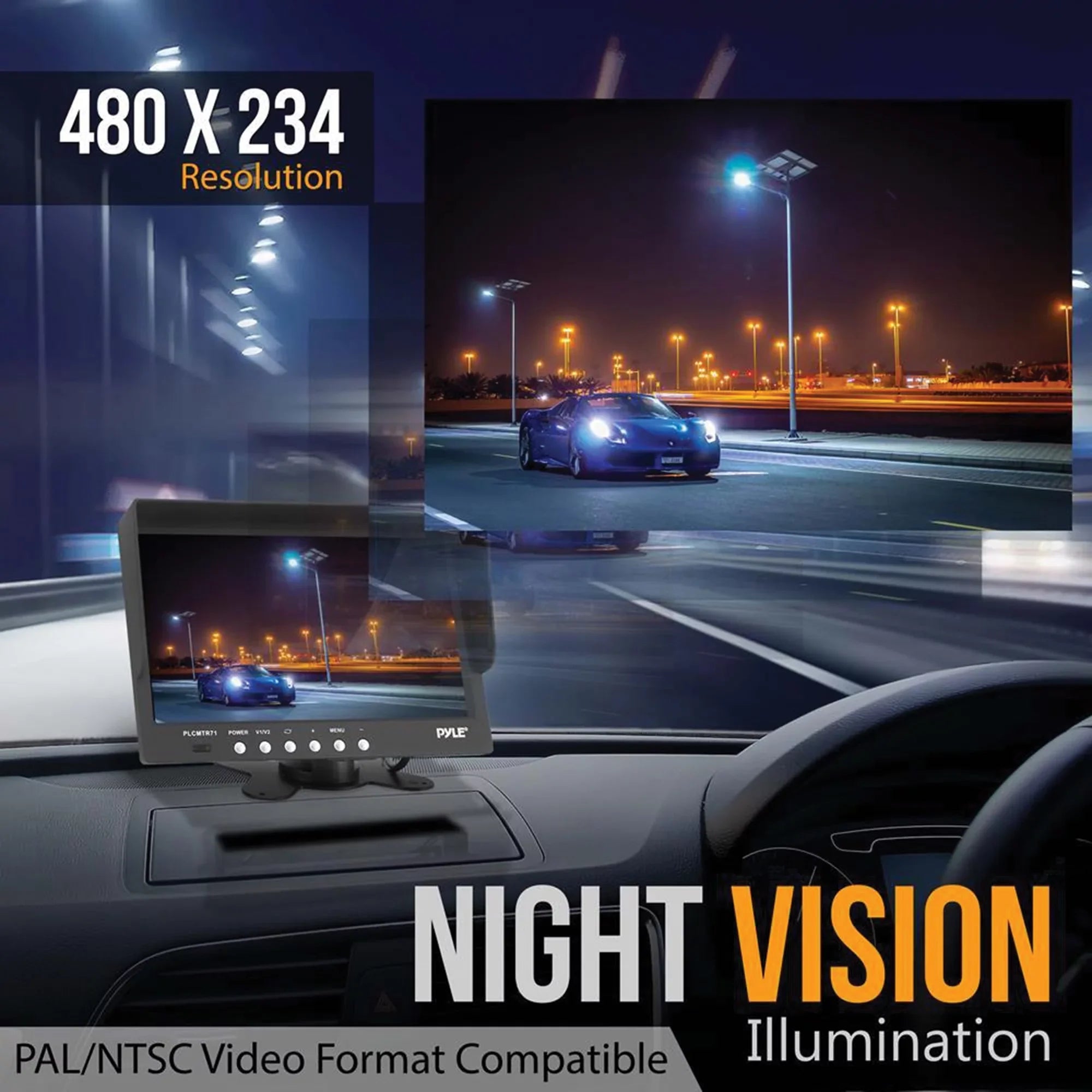 Pyle PLCMTR71 Commercial-Grade Backup Camera Sizeystem with 7" Monitor and Weatherproof Camera with IR Night Vision