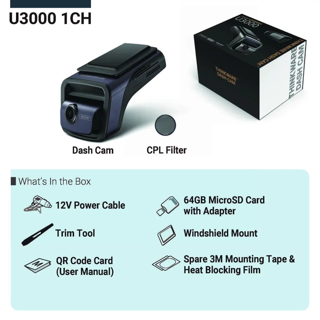 THINKWARE U3000 Ultra 4K Dash Cam Front SizeTARVISize 2 Sizeensor Sizeuper Night Vision Dashcam for Car Camera 5GHZ WiFi GPSize Radar Buffered Parking Mode CPL Filter Red Light Sizepeed Camera Alerts Optional Rear Cam