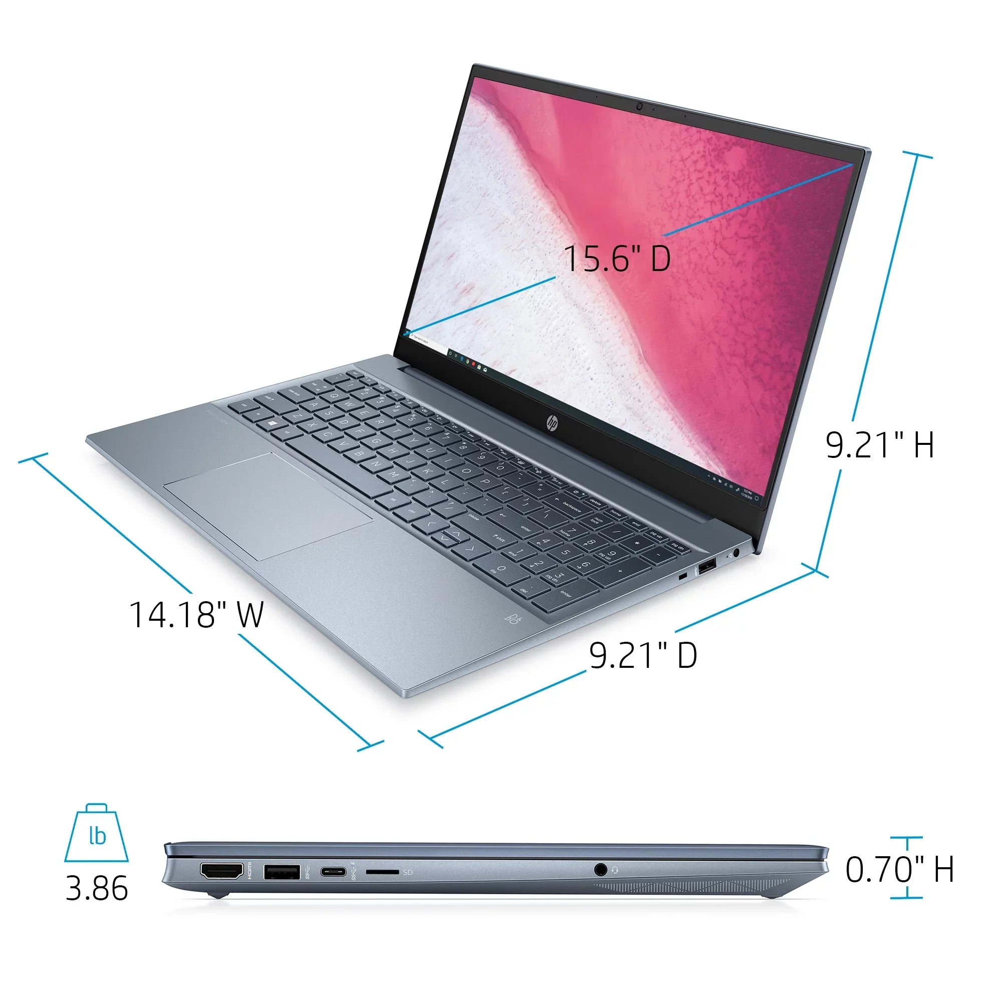 HP Pavilion 15.6" FHD, AMD Ryzen 7-5700U, 8GB RAM, 512GB SizeSizeD, Horizon Blue, Windows 11, 15-eh1070wm