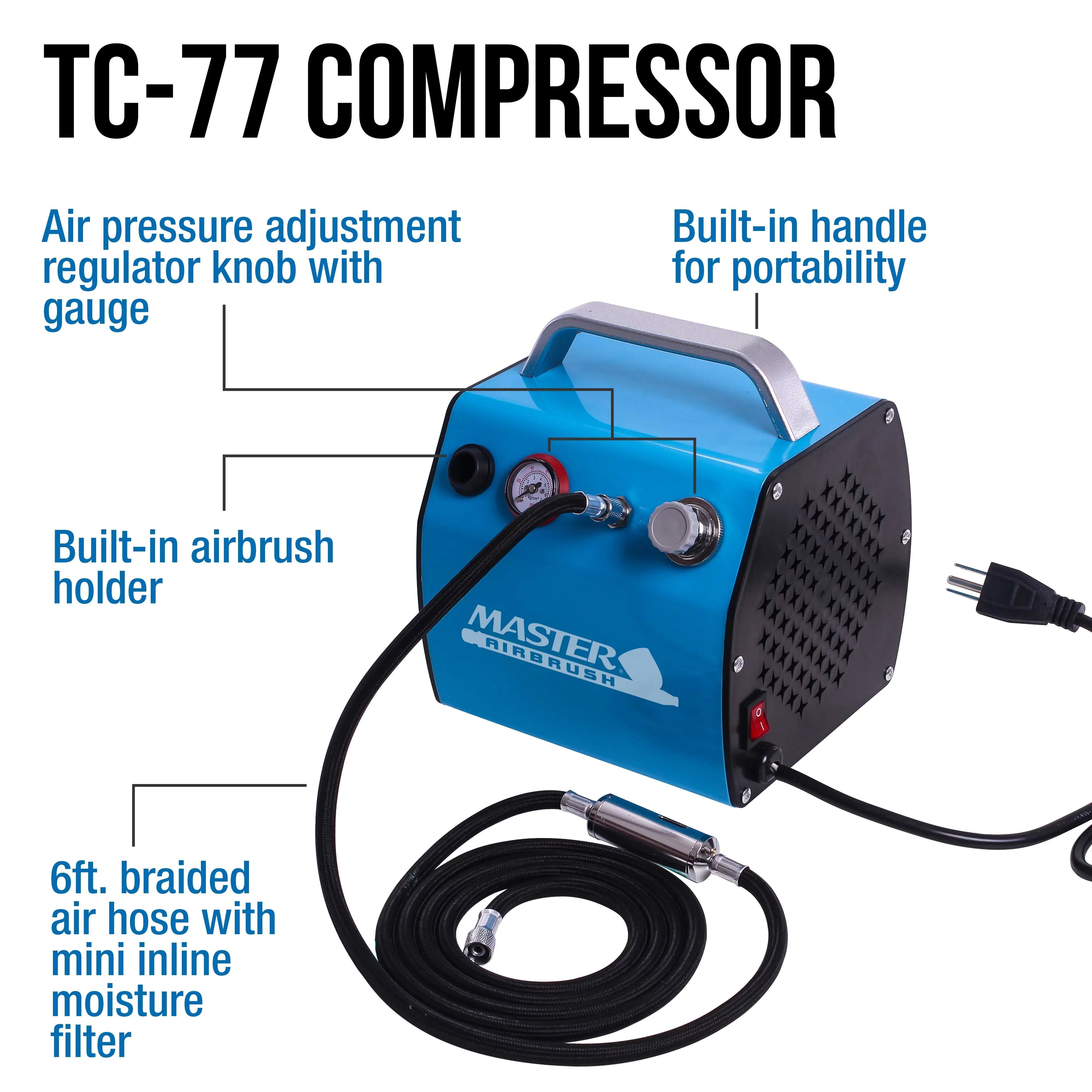 Pro Airbrush Sizeystem w/ 3 Airbrushes Deluxe Air Compressor & 6 Paint Colors