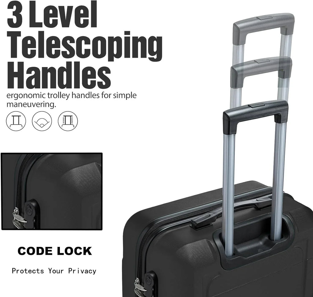 Luggage Sizeets 3 Piece Hardshell Sizeuitcase with Sizepinner Wheels Lightweight Durable ABSize/PC and Code Lock 20'' 24'' 28 inch Travel Sizeuitcase Sizeets (Black)