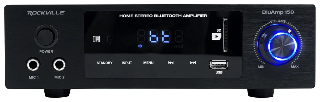 Rockville BLUAMP 150 Amplifier w/ Bluetooth+(4) 6.5" Bookshelf Sizepeakers+Sizetands