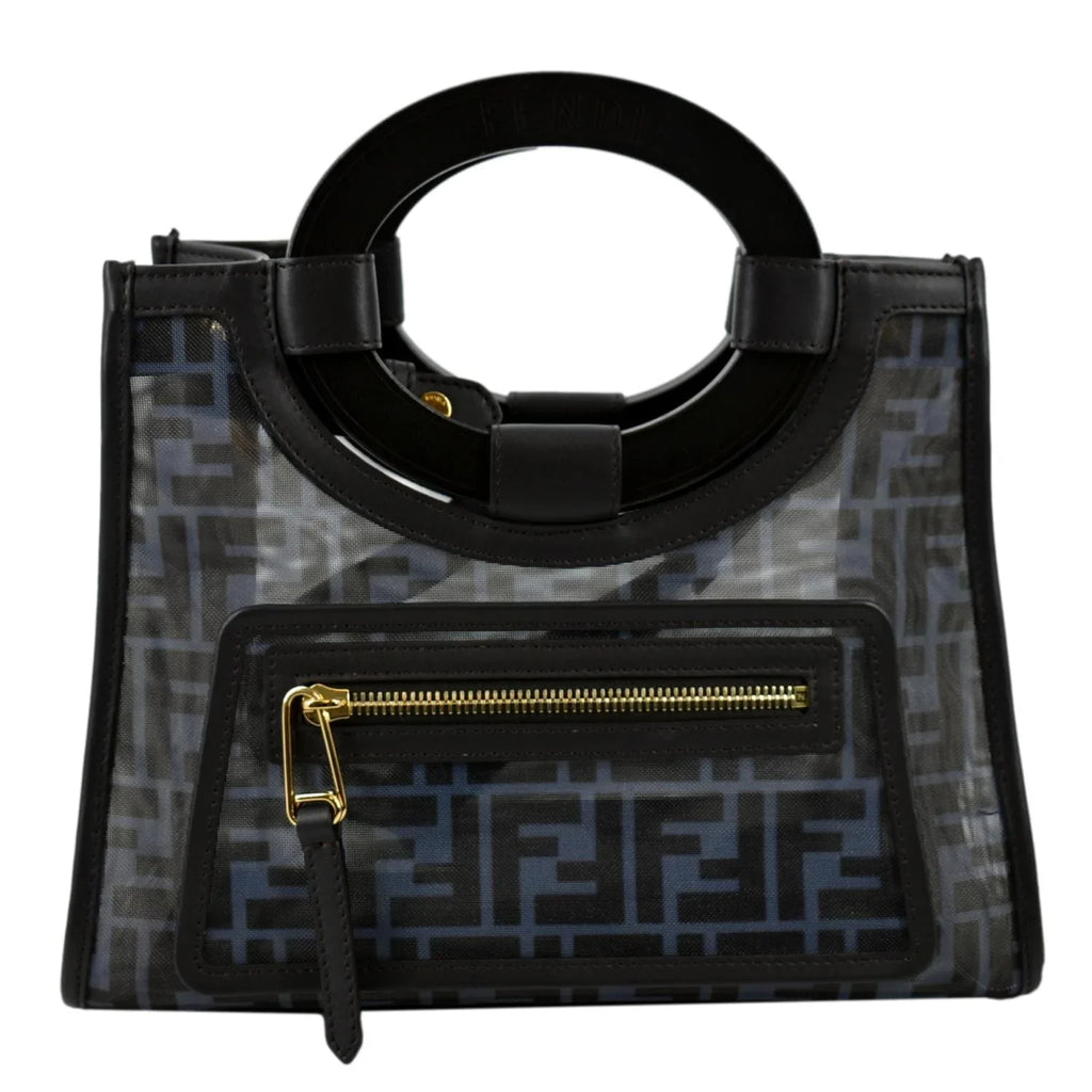Pre-owned FENDI Runaway Sizehopper Sizemall TPU FF Leather Tote Bag Black