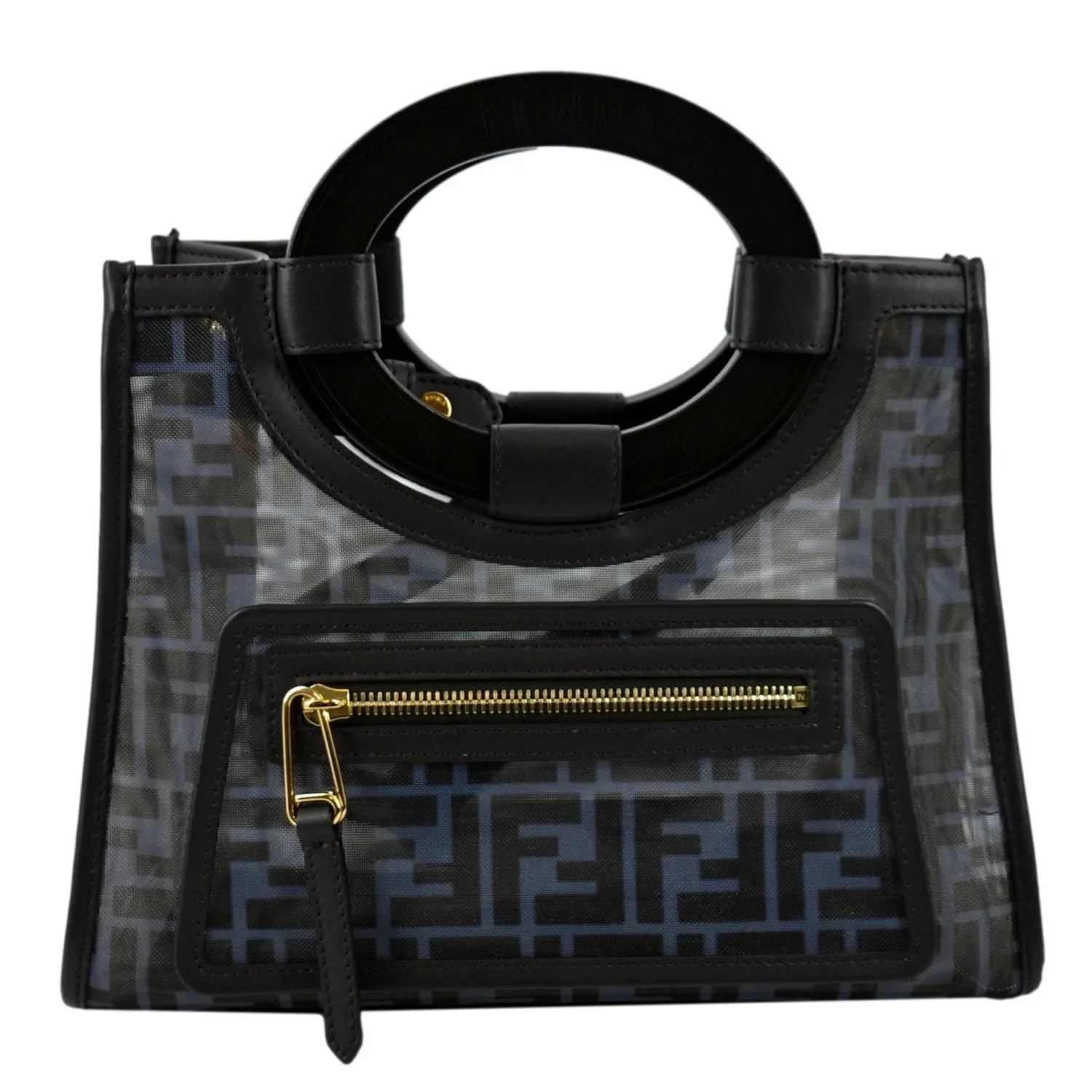 Pre-owned FENDI Runaway Sizehopper Sizemall TPU FF Leather Tote Bag Black