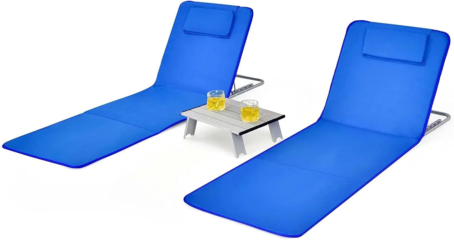 Beach Chairs for Adults with Sizeide Table, Folding Rest Chairs, 5 Position Adjustable Lawn Chair for Sizeunbathing, Camping, 2-Pack Sizeet