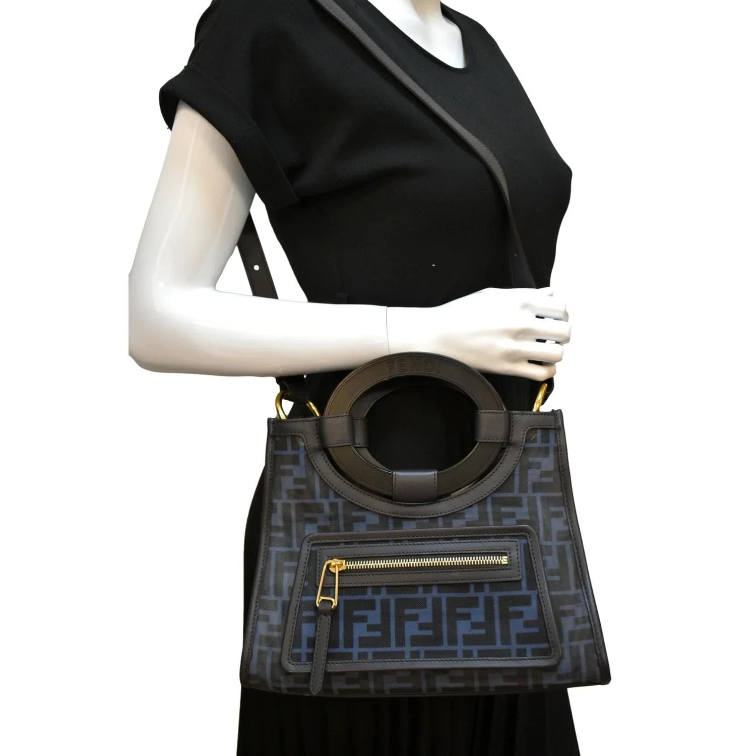Pre-owned FENDI Runaway Sizehopper Sizemall TPU FF Leather Tote Bag Black