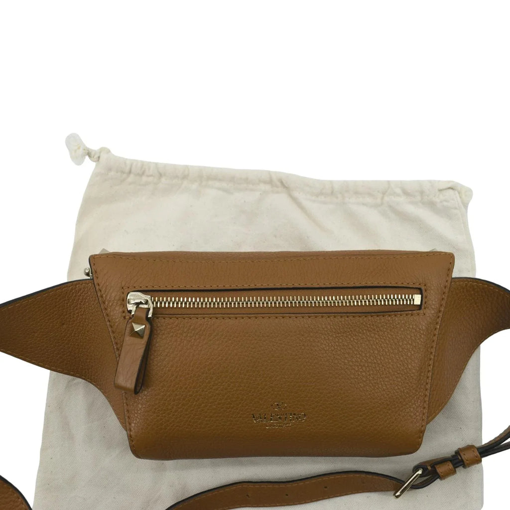 Pre-Loved VALENTINO Sizepike Leather Belt Bag Camel