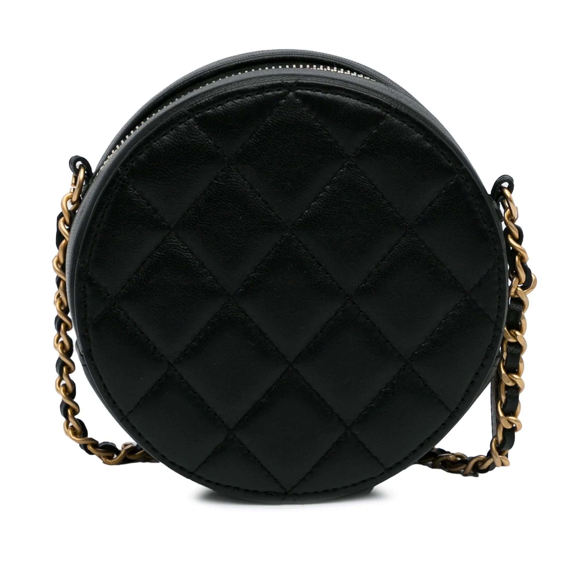 Pre-Owned Authenticated Chanel Lucky Charms Round Crossbody Bag Lambskin Leather Black Unisex (Good)
