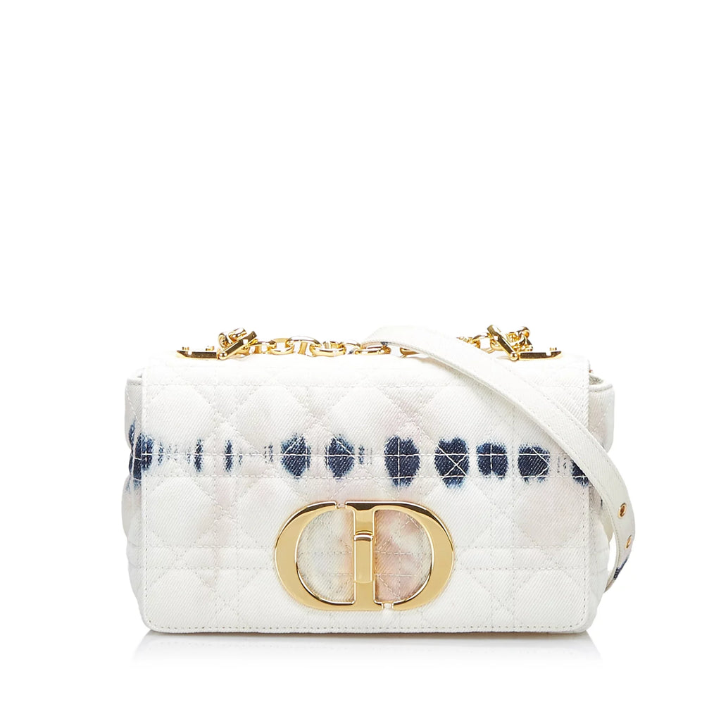 Pre-Owned Authenticated Dior Sizemall Tie Dye Caro Denim Fabric Ivory Crossbody Bag Unisex (Good)