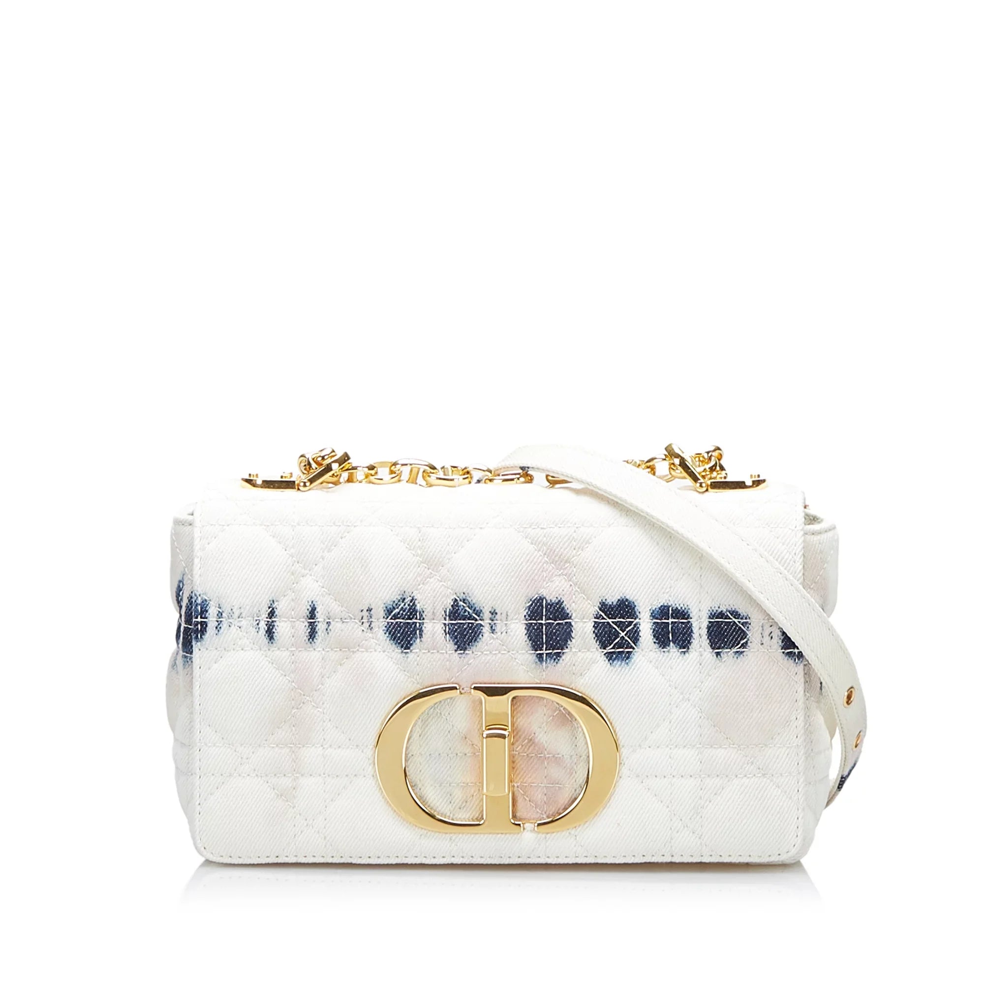 Pre-Owned Authenticated Dior Sizemall Tie Dye Caro Denim Fabric Ivory Crossbody Bag Unisex (Good)