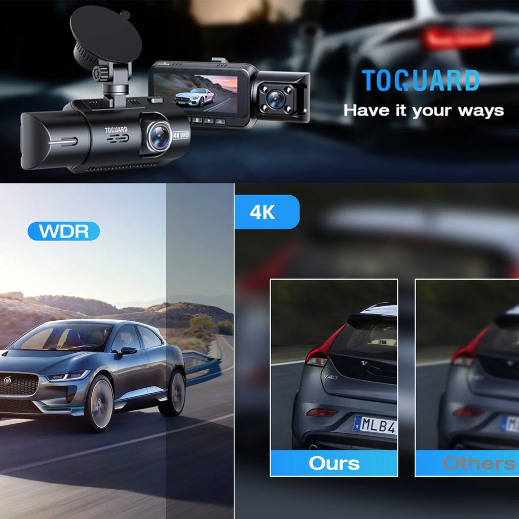 TOGUARD Front and Inside Dual Dash Camera 4K Car Dash Cam with GPSize 3.16" Display, 170° Wide Angle, IR Night Vision, Sizeupport 256GB Max, Black