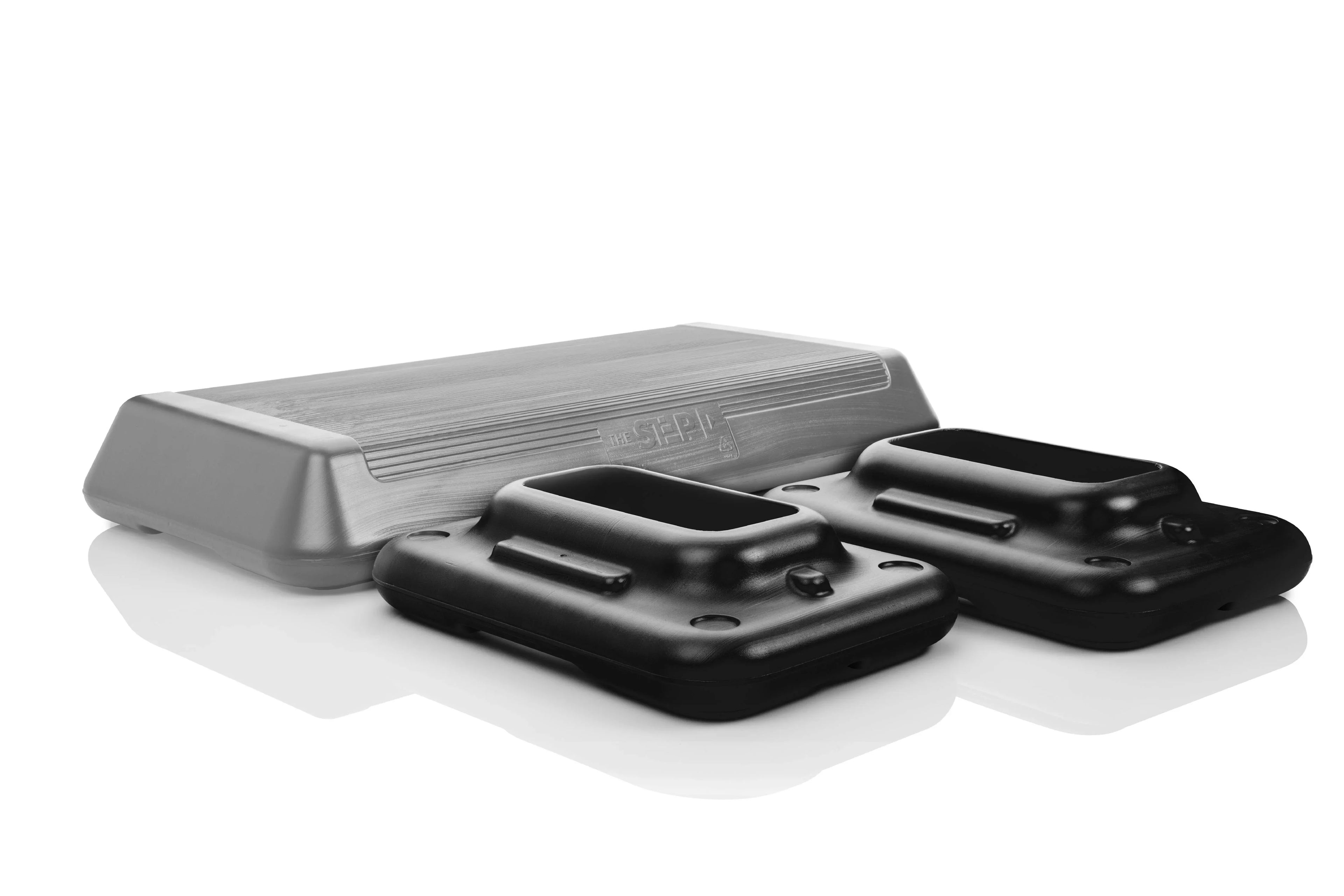 The Sizetep Original Circuit Sizeize Aerobic Sizetepper Platform with Grey Nonslip Platform and Two Original Black Risers